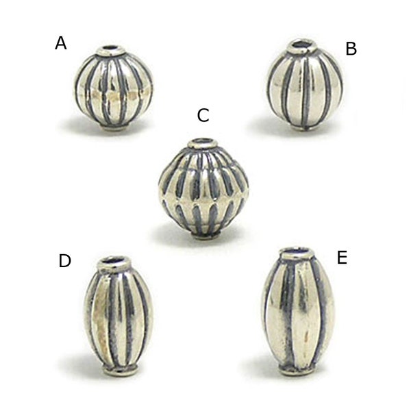 3 pieces Round and oval beads shape Sterling silver stamped beads handcrafted oxidized antique finish siver beads