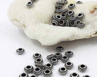 15 Stück 5 mm runde Spacer-Perlen aus Sterlingsilber, Silberperlen, Perlen im Bali-Stil