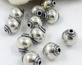 3pcs | 10mm long x 8mm, Sterling silver bead, Handmade beads, Jewelry Making Supplies, Bali beads style