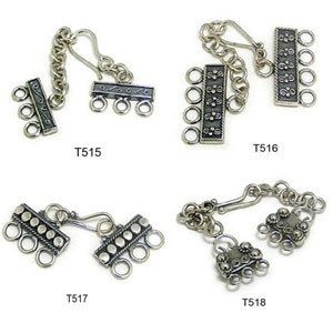 1 Set aus Sterling Silber mit Verlängerung und Knebelverschluss, drei- und viersträngig, Verschluss aus Bali-Silber, oxidiertes Antik-Finish