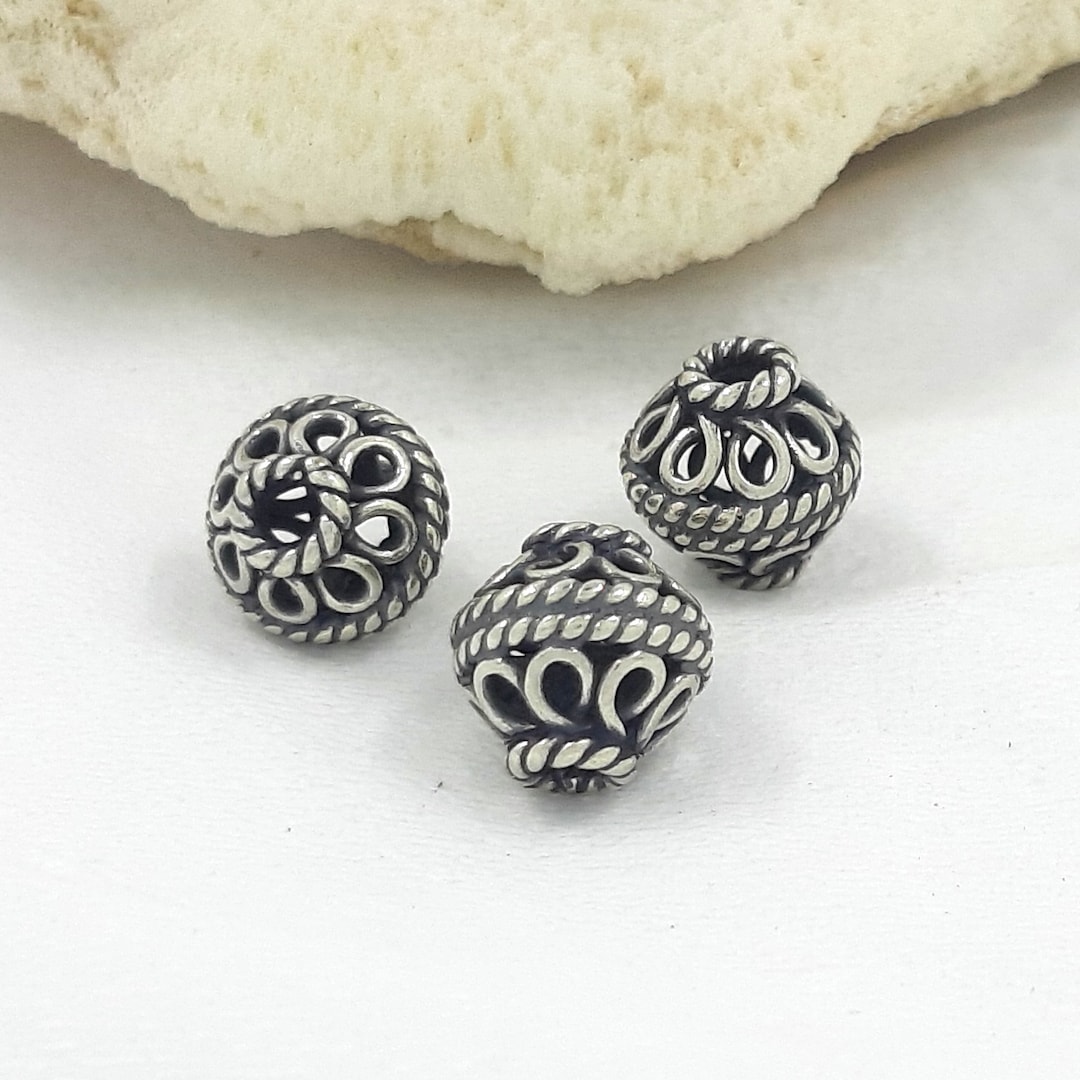 6pcs, 8mm Sterling Silver Bali Beads, Handmade Beads, Jewelry Making