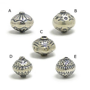 Three pieces, Round beads shape, Sterling silver handcrafted, Handmade Bali beads, Oxidation