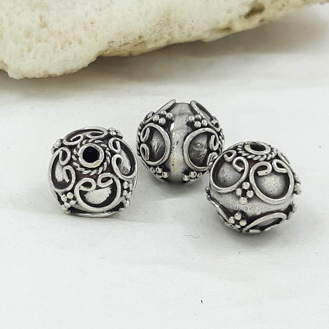 3PCS 10mm of Bali Sterling Silver Beads, Handmade Beads, Jewelry Making