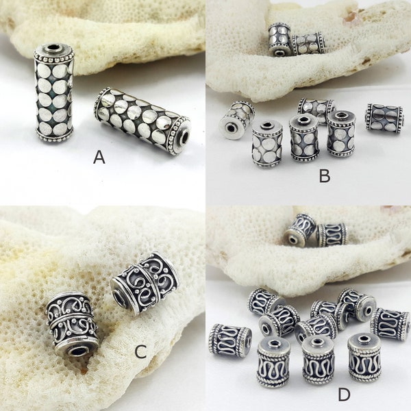 1 pack 2pcs of Bali handmade sterling silver beads Barrel and Pipe Beads, Bali style, oxidize antique finish