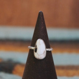white buffalo silver ring 6.5 handmade by Stampede Silver Co made in Portland Oregon western desert jewelry