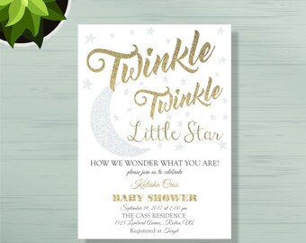 Twinkle Twinkle Little Star Baby Shower Invitation Digital or Printed, Sparkle invite, Twinkle Star invite, Glitter, Twinkle Twinkle Shower