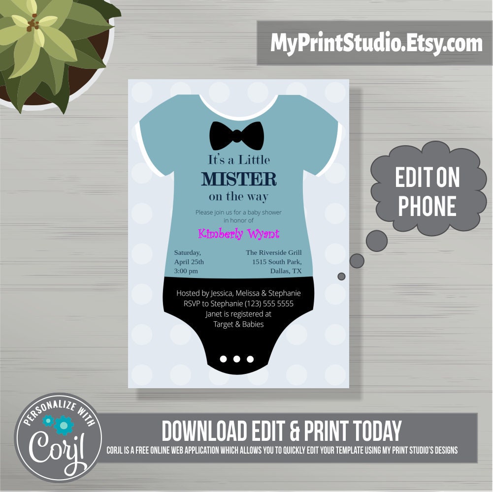 Printable Baby Boy Shower Invitation Template Boy Shower Card Etsy