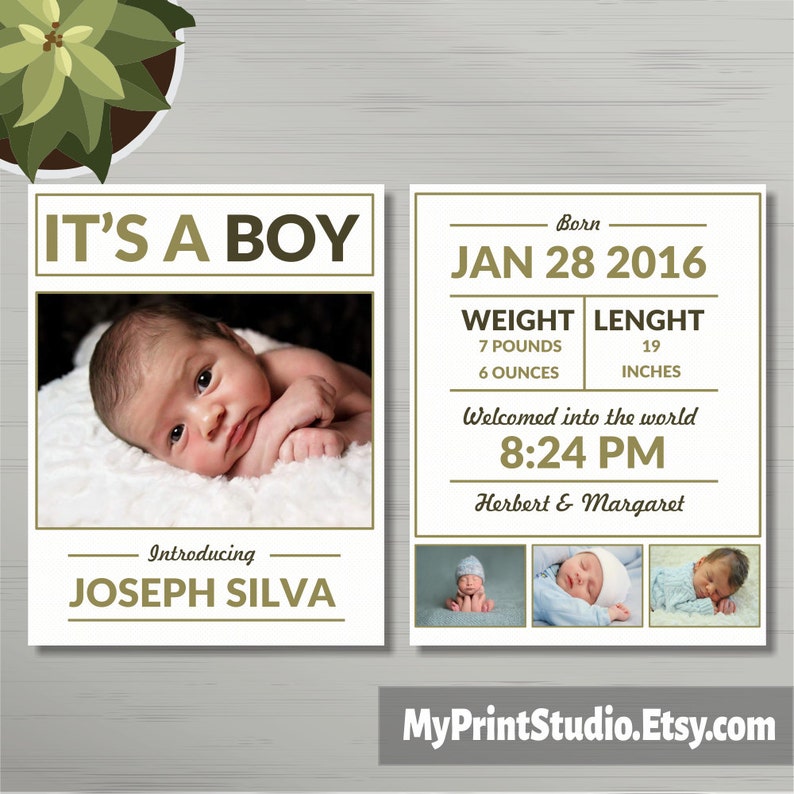 Baby Boy Announcement Printable Template for MS Word. Newborn Etsy