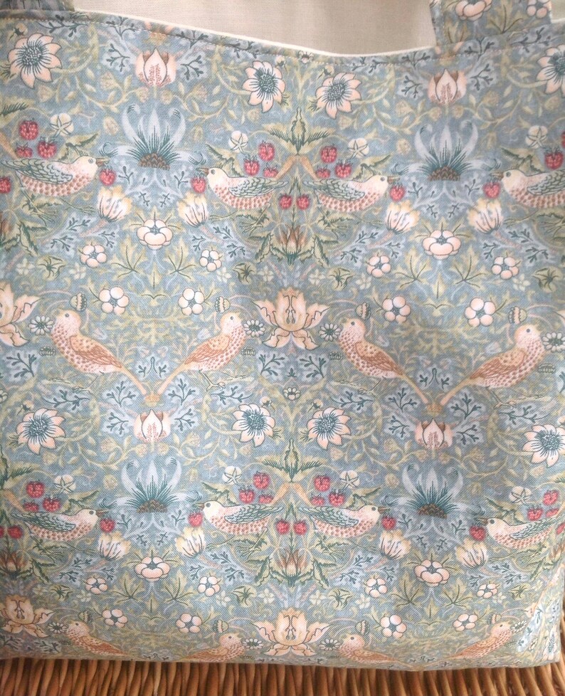 William Morris strawberry thief arts and craft movement art nouveau aqua cotton fabric gift tote bag ideas