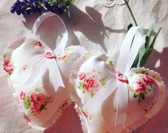 Gifts for her Beautiful handcrafted lavender filled shabby chic fabric hanging floral hearts