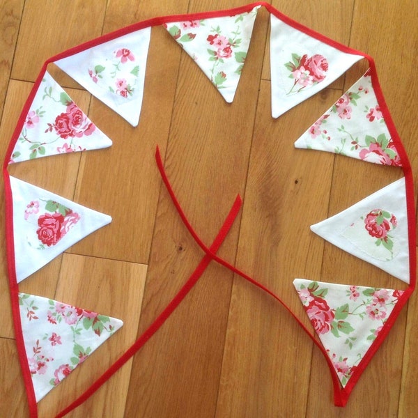 Shabby chic red Cath Kidston rosali cotton vintage home decor party bunting