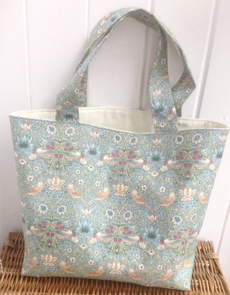 William Morris strawberry thief arts and craft movement art nouveau aqua cotton fabric gift tote bag ideas