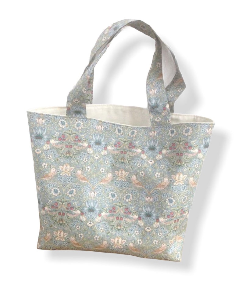 William Morris strawberry thief arts and craft movement art nouveau aqua cotton fabric gift tote bag ideas