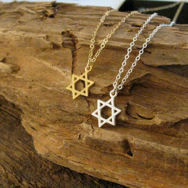 Star of David necklace, tiny gold Star of David, silver necklace, silver magen David necklace, judaica necklace, minimalist necklace, star