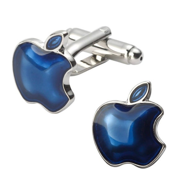 Boutons de manchette symbole, boutons de manchette d’ordinateur Apple bleu, boutons de manchette chanceux BLEU ou VERT ou ROSE, manchette Apple, accessoires, cadeaux pour lui, Geek Tech