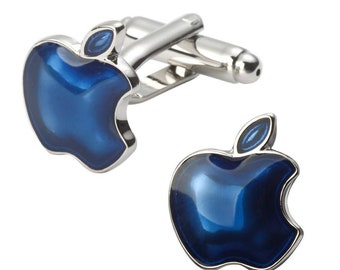 Boutons de manchette symbole, boutons de manchette d’ordinateur Apple bleu, boutons de manchette chanceux BLEU ou VERT ou ROSE, manchette Apple, accessoires, cadeaux pour lui, Geek Tech