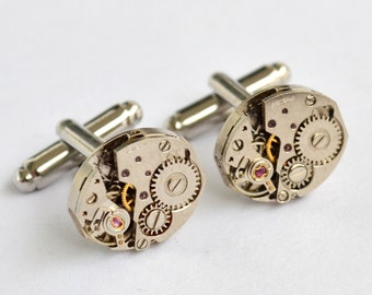 Steampunk Watch Movement Cufflinks,  Vintage Wedding Groom Gift Mens, Clockwork cufflinks, Best Man Gift, Suit & Tie Accessories, Geek gift