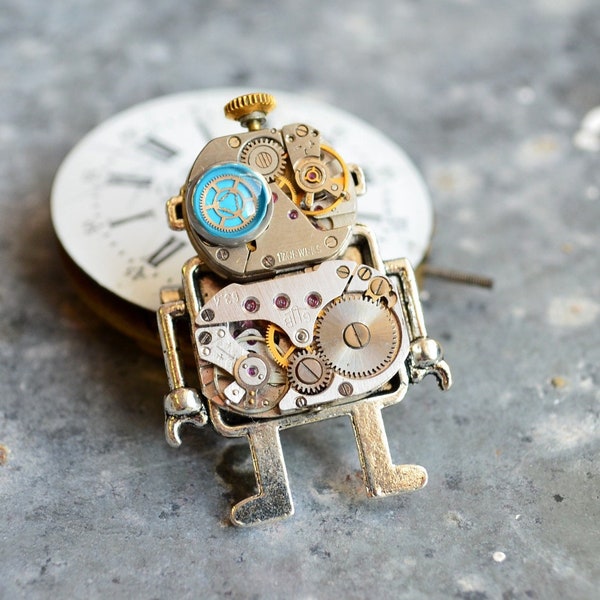 Broche Robot/ Broche Robot Steampunk/ Broche Robot/ Mr Robot/ Broche Industrielle/ Andriod/ Broches/ Cadeau Steampunk/ Cadeau pour amateurs de robots/ Cadeaux