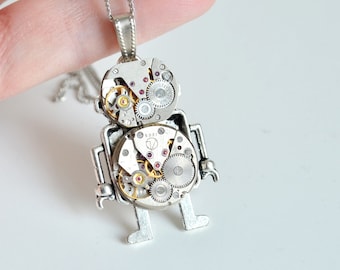 Steampunk Robot Necklace Pendant Industrial Android Steam punk Pendants Steampunk Robots Birthday Jewelry Watch Parts Timepiece  Gift Idea