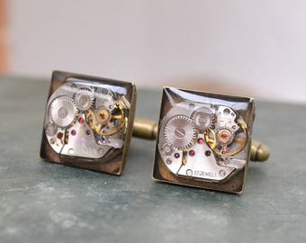 Bronze Steampunk Cufflinks, Vintage Watch Parts Cufflinks, Unique Cufflinks, Steampunk Gifts, Vintage Cufflinks, Watch movements Cufflinks