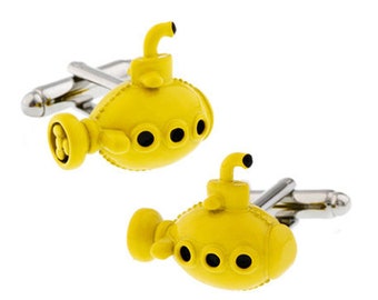 Yellow Submarine Cufflinks, Cufflinks for men, Nautical Cuff Links, Cuff links Nautical Silver Beach Wedding Groom Groomsman, Sailor cuff