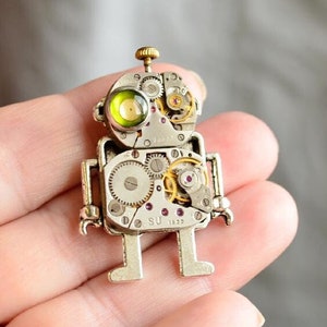 Brooch Robot/ Green eye Robot Steampunk Brooch/ Funny Robot Brooch/ Mr Robot/ Industrial Brooch/ Android/ Robot lovers gift/ Cool Gifts image 1