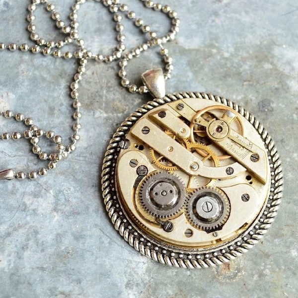 Silver Unique Steampunk Necklace/ Vintage Necklace/ Steampunk Pendant/ Clockwork Necklace/ Steampunk Silver Necklace/ Steampunk/ Necklace