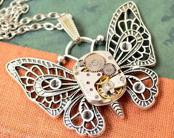 Steampunk Necklace Butterfly, Butterfly Necklace, Butterfly Pendant, Steampunk Gift, Steampunk Butterfly, Butterfly jewelry, Vintage, Gift