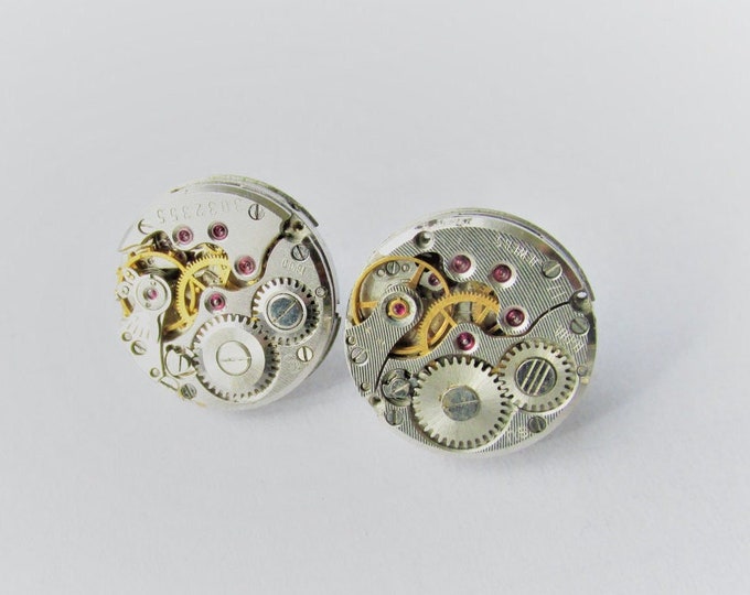 Steampunk earrings, Steampunk Stud Earrings With Mechanical Watch Movement, Steampunk jewelry, Watch Movement Earrings, Steampunk, Girl Gift