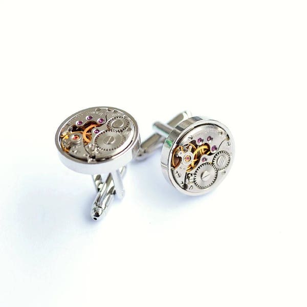 Round Cufflinks, Steampunk, Swiss, Cufflinks, Best Man jewellery, Clockwork cufflinks, Best Man Gift, Gift for men, Rare Cufflinks, Gifts