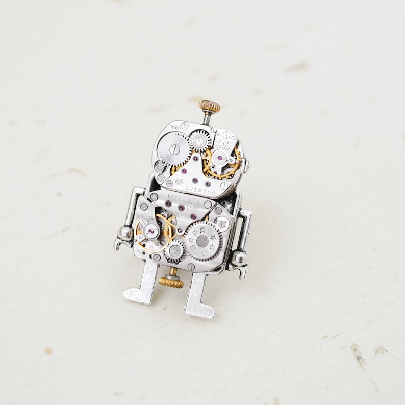 Brooch Robot/ Green eye Robot Steampunk Brooch/ Funny Robot Brooch/ Mr Robot/ Industrial Brooch/ Android/ Robot lovers gift/ Cool Gifts image 9