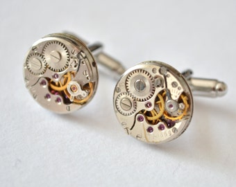 Runde Manschettenknöpfe, Manschettenknöpfe Steampunk, Trauzeugen-Manschettenknöpfe, Trauzeugen-Schmuck, Uhrwerk-Manschettenknöpfe, Trauzeugen-Geschenk, Ideen-Geschenk für Männer, Recy