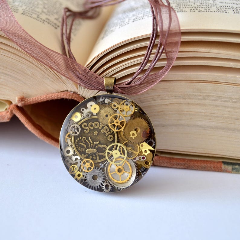 Sign of the Zodiac Steampunk necklace Pendant Zodiac Round pendant Necklace Gift for Her Steampunk gift Vintage Pendant Zodiac Gifts