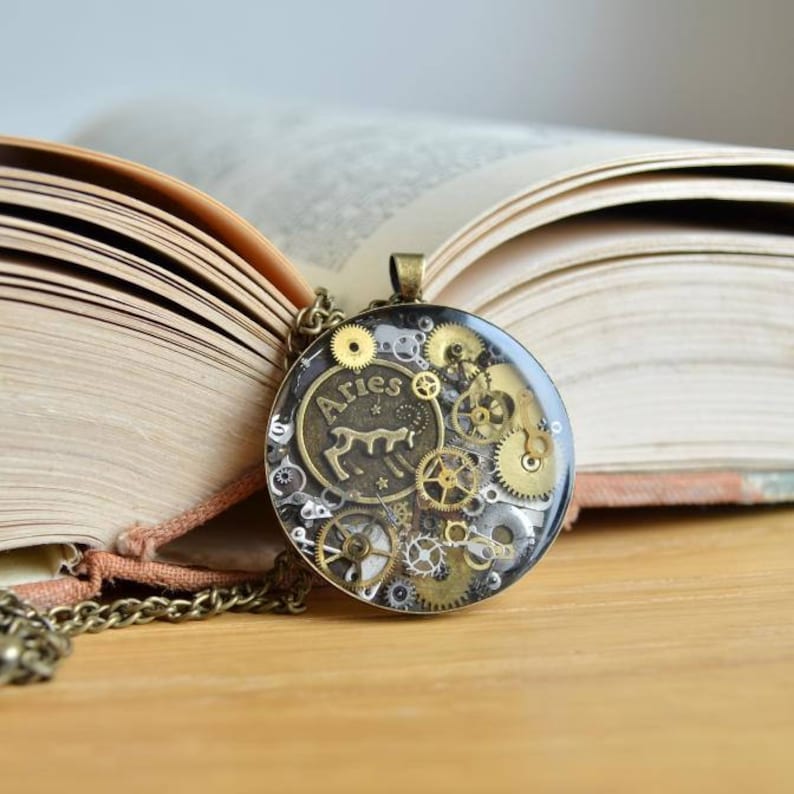 Sign of the Zodiac Steampunk necklace Pendant Zodiac Round pendant Necklace Gift for Her Steampunk gift Vintage Pendant Zodiac Gifts
