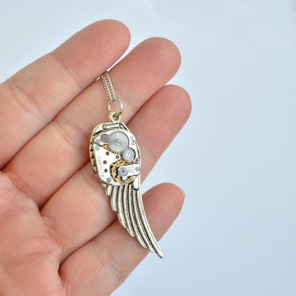 Pendentif montre mouvement, Steampunk, victorien, pendentif Clockwork, meilleur cadeau de fille, pendentif anges Steampunk avec mouvements de montres, gothique