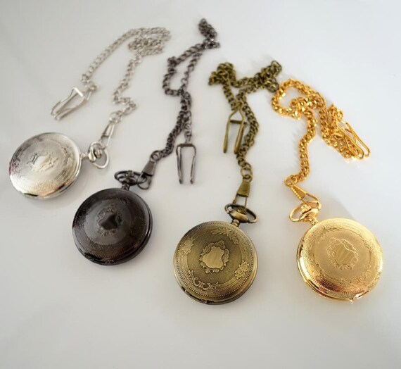 ELEGANT Embellished Pocket Watch Back Gold Silver Antique Bronze FUNCTIONAL WATCH Necklace Steampunk Watch Steampunk Gift Gifts Etsy