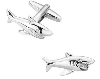 Cufflinks Shark, Gift for men, Sliver Cuff links, Shark Cuff Links, Fish Cufflinks, Diving Jewelry, Beach, Fish cufflinks, gift for diver