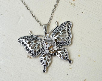 Steampunk Necklace Butterfly, Butterfly Necklace, Butterfly Pendant, Steampunk Gift, Steampunk Butterfly, Butterfly jewelry, Vintage, Gift