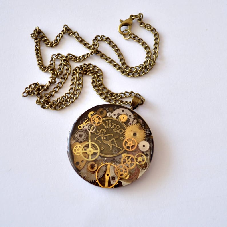 Sign of the Zodiac Steampunk necklace Pendant Zodiac Round pendant Necklace Gift for Her Steampunk gift Vintage Pendant Zodiac Gifts