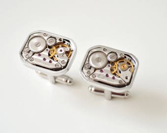 Unique Watch Movements Cufflinks/ Steampunk/ Wedding Groom Gift Mens/ Clockwork cufflinks/ Best Man Gift Ideas/ Steampunk jewelry/ CuffLinks