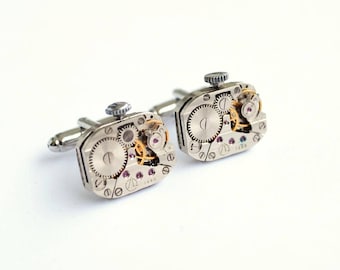 Rare Cufflinks, Steampunk Vintage cuff links, Wedding Groom Gift Mens, Clockwork cufflinks, Authentic watch movement cufflinks, Watch Cuffs
