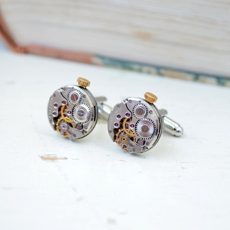 Ideas Gift for men recy Best Man jewellery Groomsmen cufflinks Best Man Gift Round cufflinks Cuff links Steampunk Clockwork cufflinks