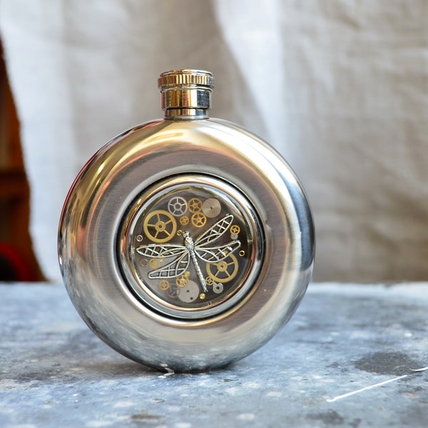 HELP !! Steampunk Flask/ Steampunk Hip Flask/ Round flask/ Cool Hip Flask/ Gift Mens/ Flask/ Stainless Steel/ Round Hip Flasks/ Steampunk