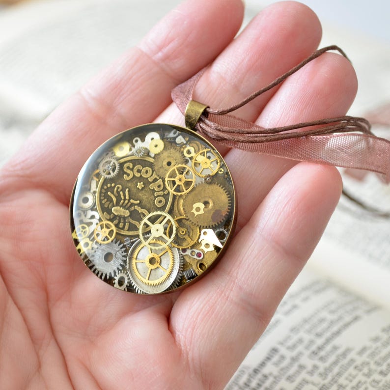 Sign of the Zodiac Steampunk Necklace/ Necklace Watch Parts/ Etsy