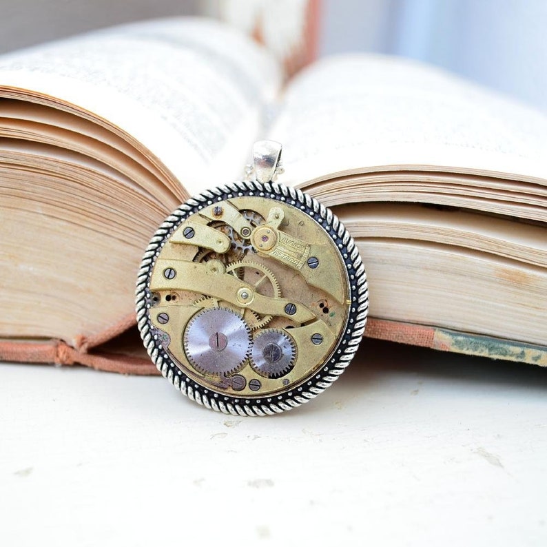 Silver and Gold Unique Steampunk Necklace Vintage Necklace Steampunk Pendant Clockwork Necklace Steampunk Necklace Steampunk Necklace