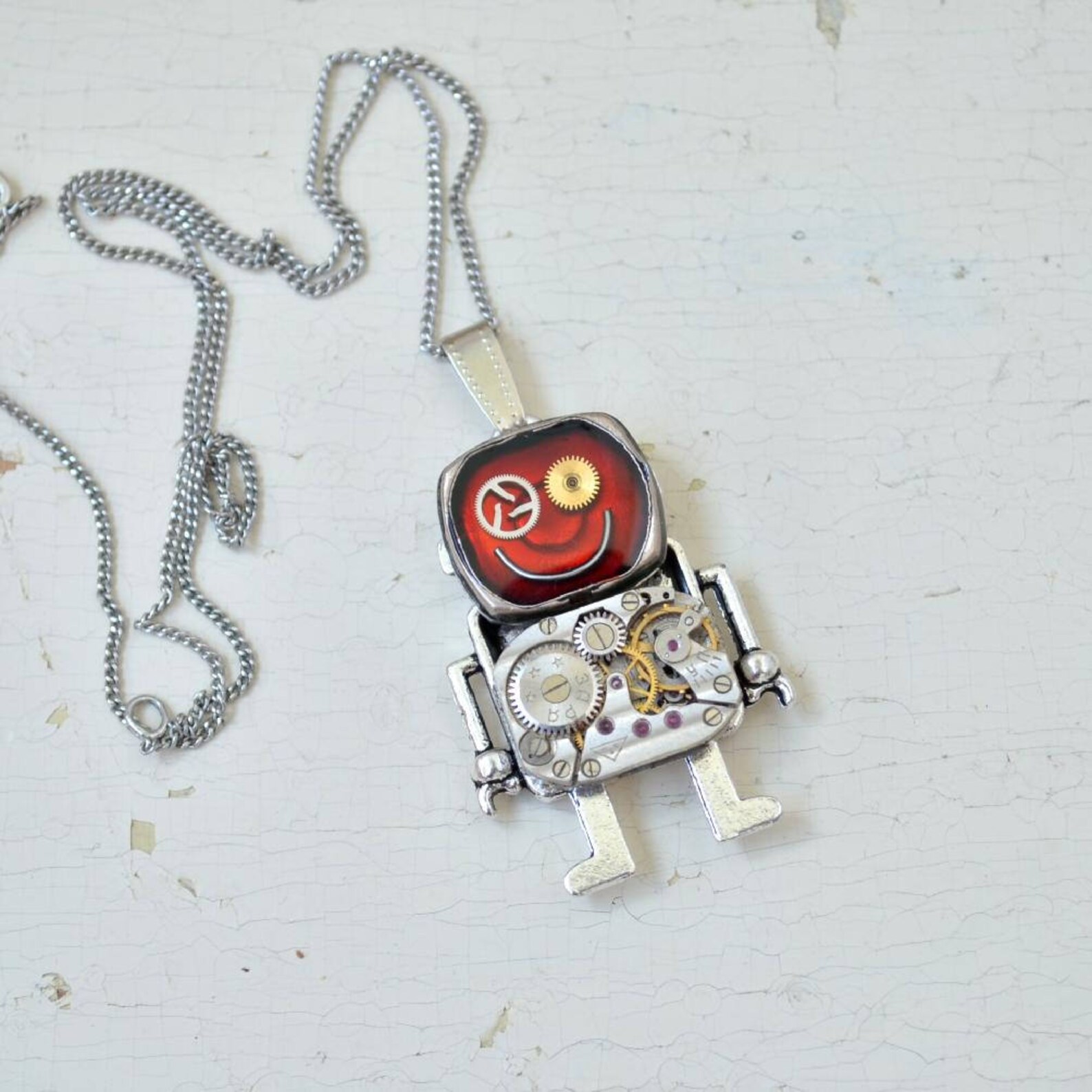 Keychain Red Robot/ Key Chain Steampunk / Funky Robot/ Robot Etsy