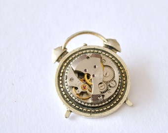 Silver Brooch, BroochSteampunk, Unique brooch, Clockwork, Steampunk gift, Retro, Steampunk, Steampunk Brooch, Watch Brooch, Alarm clock Gift