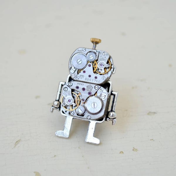 Girl Brooch Steampunk Robot, Brooch Robot, Girl Robot Brooch, Industrial Brooch, Andriod Brooch, Steampunk Brooch, Steampunk Gift, Robot