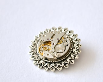 Brooch, Steampunk, Brooches, Unique brooch, SilverBrooch, Clockwork, Vintage, Steampunk gift, Victorian Steampunk Brooch, Gift, Watch Brooch