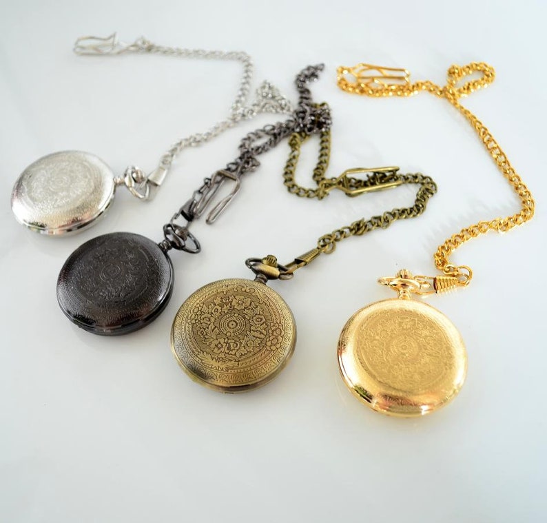 Elegante verzierte Taschenuhr Rückseite Gold Silber Antike Bronze, FUNKTIONELLE UHR, Steampunk Uhr, Halskettengeschenk, Geschenke Bild 4